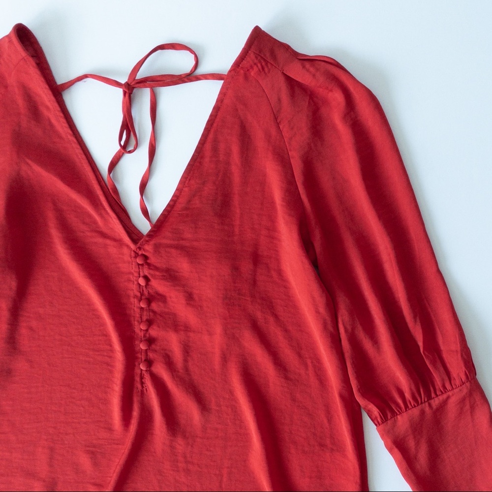 Express Red Button Front Tie Back 3/4 Sleeves Top, NWT, Petite XS